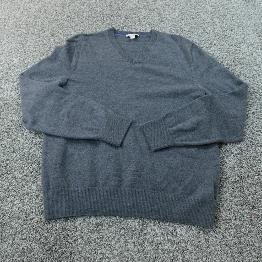 Gap Sweater Mens XL‎ Gray Merino Wool V Neck Pullover Knit Soft Cozy Lightweight